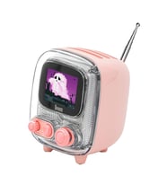 Divoom Tiivoo-2 FM Radyolu Mini Bluetooth Hoparlör, Kablosuz, Taşınabilir, Piksel Ekranlı Retro Tasarım, Pembe