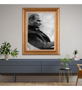 Altın Paspartulu Atatürk  Çerçeveli Tablo C230 (Gold)