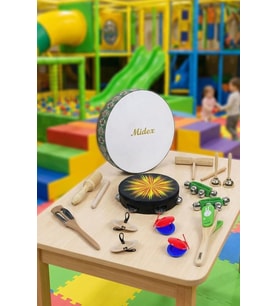 Midex Örf Aletleri Seti Small Paket Bendir Tef Marakas Zil Blok (10 Parça)