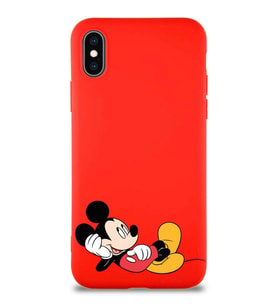 Apple iPhone XS Soft Premier Kapak Mickey Mouse-F Tasarımlı Silikon Kılıf - Kırmızı (Şeffaf)