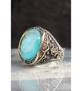 Paraiba Taşlı 925 Ayar Erkek Gümüş Yüzük
