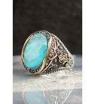 Paraiba Taşlı 925 Ayar Erkek Gümüş Yüzük