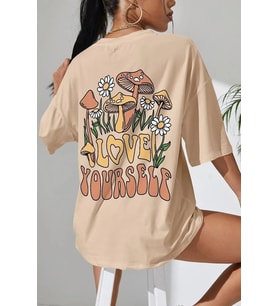 Unisex Love Yourself Baskılı T-shirt (Bej)