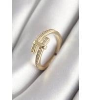 Pirinç Gold Renk Zirkon Taşlı Kadın Yüzük (Altın)