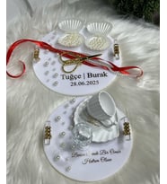 Pleksi İncili Tepsi Takımı İncili Kurdele Dahildir Komple Set