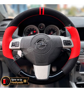 Opel Zafira B Dikme Direksiyon Kılıfı Parlak Siyah Kırmızı Detaylı Kırmızı Çift Yüzük ve Dikiş 2005-2014