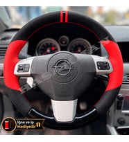 Opel Zafira B Dikme Direksiyon Kılıfı Parlak Siyah Kırmızı Detaylı Kırmızı Çift Yüzük ve Dikiş 2005-2014