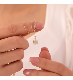 925 Ayar Gümüş Taşlı Minimal Kar Tanesi Kolye (Gold)