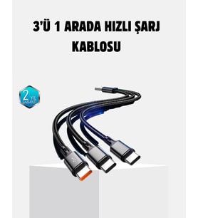 3 Başlıklı Hızlı Şarj Kablosu Metal Alaşımlı Dayanıklı Ve Akıllı Çipli