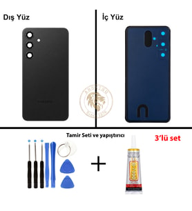 Samsung S24 Plus Siyah Arka Pil Kapağı Batarya Kapağı Lazer Kesim + Yapıştırıcı ve Vida Seti