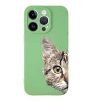 Apple iPhone 14 Pro Uyumlu Lansman Kılıf Catface Tasarımlı İçi Kadife Kapak-Yeşil (Şeffaf)