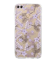 Huawei Y9 2018  Kamera korumalı Kapak Floral Lila Tasarımlı  Şeffaf Kılıf