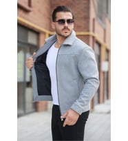 Basic Premium Polo Yakalı Kaşe Ceket/Mont - Sadece ve Şık (Açık Gri)