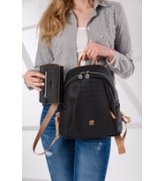 Just Polo Kadın Ayarlanabilir Askılı Çok Bölmeli Sırt Çantası ve Cüzdan Kombini PBU4040-1006 (Siyah Taba)