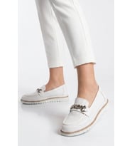 Voyager Beyaz Hakiki Deri Anatomik Rahat Tabanlı Toka Detaylı Kadın Casual Ayakkabı Loafer Z273 Z