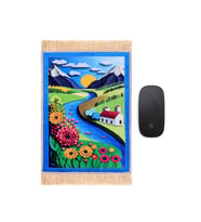 Bursa İpek Mavi Güneşli Vadi Dekoratif Küçük Halı Mousepad