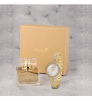 Polo Air Retro Lüx Taşlı Kadın Kol Saati Ve Parfüm Seti Hediyelik Kutsunda Kombin Gold Renk ST-2176S1 (Gold)