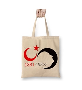 Mustafa Kemal Atatürk 015 Beyaz Bez Çanta Uzun Saplı Alışveriş Çantası Plaj Çantası