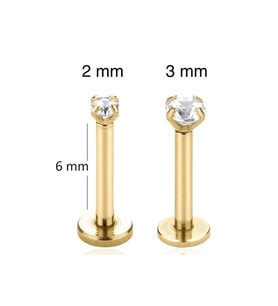 Tektaş Cerrahi Çelik Piercing Tragus Helix Kıkırdak Conch Gold Renk 6 mm (2 Adet) (Çok Renkli)