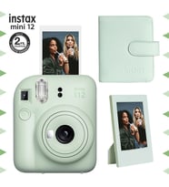 Instax mini 12 Yeşil Fotoğraf Makinesi-Çerçeve ve 64'lü Kare Albüm Seti