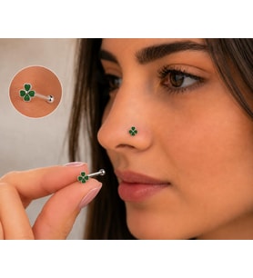 925 Ayar Gümüş Burun Hızması Yeşil Çiçek Desenli Minimal Nose Stud Kadın Erkek Unisex 8 mm
