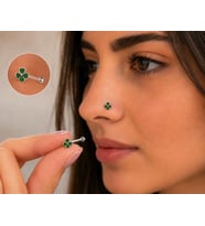 925 Ayar Gümüş Burun Hızması Yeşil Çiçek Desenli Minimal Nose Stud Kadın Erkek Unisex 8 mm
