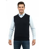 Erkek V Yaka Süveter Çelik Örgü Regular Kalıp 5209H BGL-ST04843 (Lacivert)