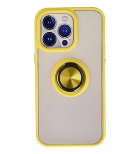 Durukar® iPhone 13 Pro Kılıf Montreal Yüzüklü Silikon Kapak - Sarı