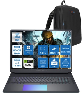 Dell Alienware 18 Area-51 AA18250 Ultra 9 275HX Ddr5 80GB 4tb+4tb SSD 16GB/RTX5080 175W 18INÇ Wqxga 300Hz 500NITS WINDOWS11HOME Gaming Laptop AA1825080H40+ZETTAÇANTA