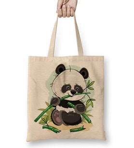 Sevimli Panda Bez Çanta Uzun Saplı