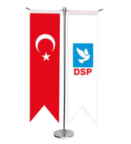 Masa Üstü Kırlangıç DSP + Türk Bayrağı + Krom T Direk Masa Bayrak Seti