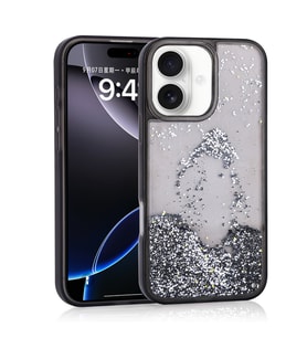 Apple iPhone 16 Uyumlu Kılıf Sıvılı Simli Şeffaf Arka Yüzey Zore Keto Silikon Kapak (Siyah)