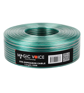 Magicvoice 2x0.50 Şeffaf Yeşil Çizgili 100 Metre Hoparlör Kablosu
