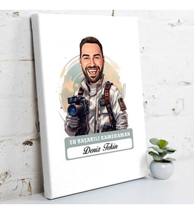 Kişiye Özel Hediye Karikatürlü En Başarılı Erkek Kameraman Kanvas Tablo