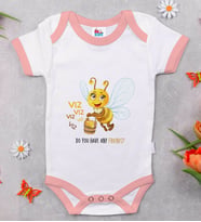 BK Kids Sevimli Arı Tasarımlı Pembe Bebek Body Zıbın-1
