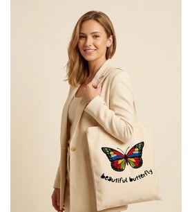 BUTTERFLY Renkli Baskılı Bez Çanta, Baskılı Omuz Çantası, Alışveriş
