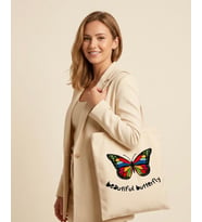 BUTTERFLY Renkli Baskılı Bez Çanta, Baskılı Omuz Çantası, Alışveriş