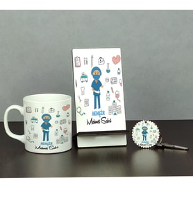 Hemşir Üçlü Set (Kupa + Telefon Standı + Anahtarlık) 001