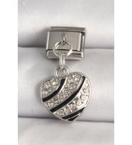 316L Çelik Gümüş Renk Zirkon Taşlı Kalp Model Nomination Charm 5886 - SSSSSS1795-9027