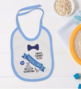 BK Kids Kişiye Özel Mavi Bebek Mama Önlüğü - Model 99