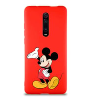 Xiaomi Mi 9T Soft Premier Kapak Mickey Mouse-C Tasarımlı Silikon Kılıf - Kırmızı (Şeffaf)