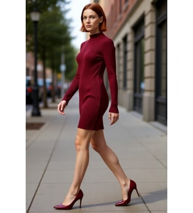 Moda Slim Casual Günlük Tek Plaka Triko Dik Yaka Uzun Kol Bodycone Mini Boy Elbise