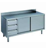 Electrolux Professional Dolaplı Çalışma Tezgahı, Solda 3'lü Çekmece Bloğu Ve Sağda 2 Kayar Kapı, Sırtlı - 1600 Mm NTA1610SXP