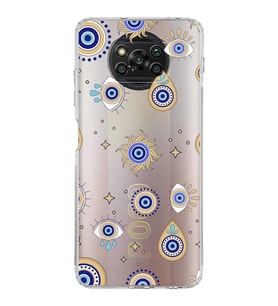 PrintiFy Poco X3 NFC ile Uyumlu Nazar Boncuğu 5 Baskılı Kamera Korumalı Şeffaf Silikon Kılıf