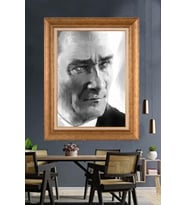 Altın Varaklı Çerçeveli Paspartulu Atatürk Tablo nh489 (Gold)