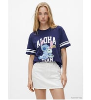 LC WAIKIKI Lacivert Stitch Baskılı %100 Pamuklu Kadın Tişört