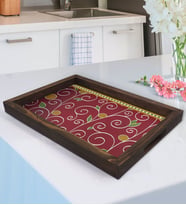 BK Gift Retro Motif Tasarımlı Doğal Ahşap Tepsi-1