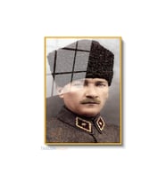 Dikey Çerçeveli Cam Ataturk Portre Renkli Modern Ev Dekoru Duvar Sanatı Ev Ofis Tablosu (Altın)