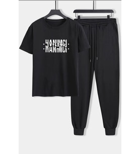 Unisex Hanımcı Baskılı 2'li Eşofman Takımı (Siyah)