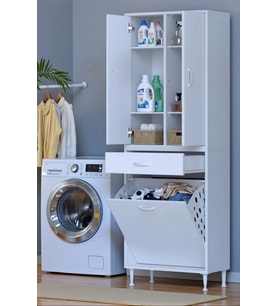 Eliusta Wall Beyaz Banyo Dolabı 60 cm Tek Göz Bölmeli Sepet 60x171x32,5 cm 4 Raflı Mutfak/Banyo Dolabı